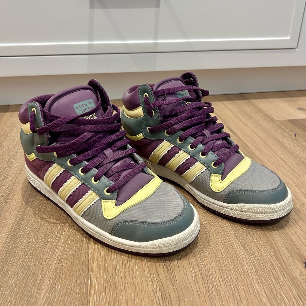 Adidas Purple & Yellow High Top Sneakers